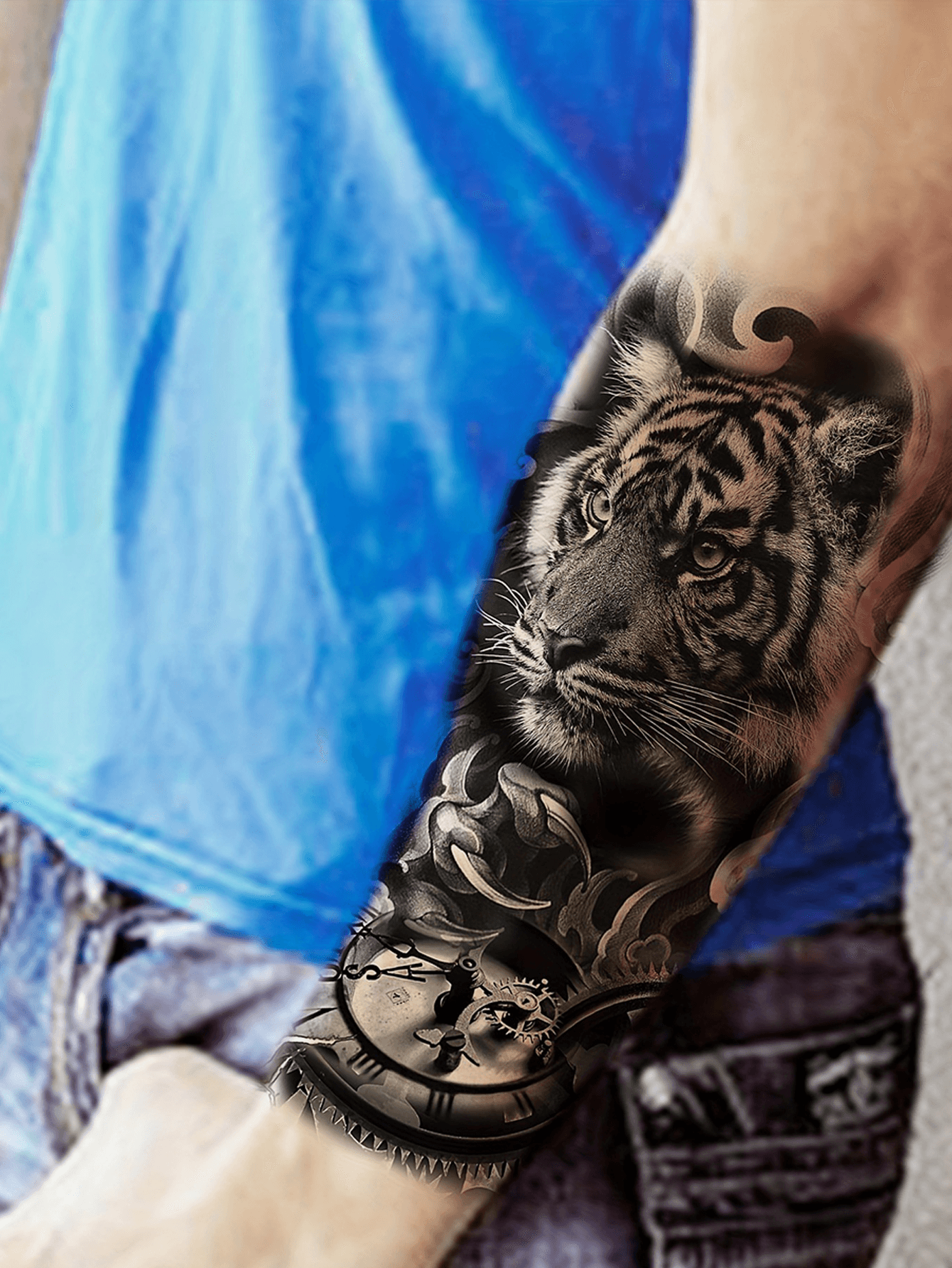Black Tiger Compass Pattern Temporary Tattoo